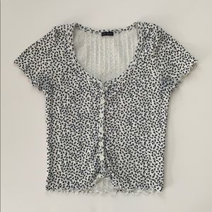Brandy Melville White and Blue floral Zelly top